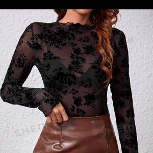 Brand new floral velvet mesh top